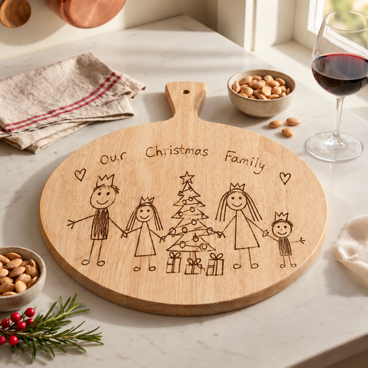 Christmas Sharing Board Engraved with Children’s Artwork | Wooden Cheese & Charcuterie Board