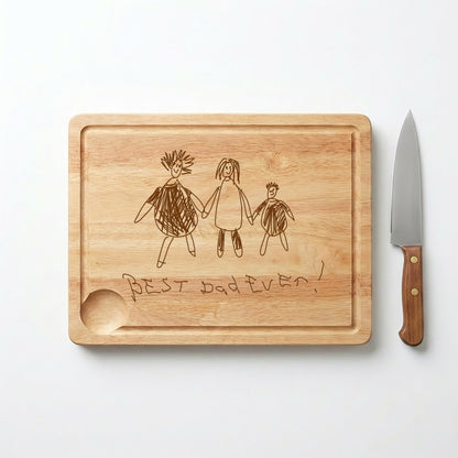 Wood Carving Board For Dads with Kid's Family Drawing | Father's Day Gifts | Little Heirloom