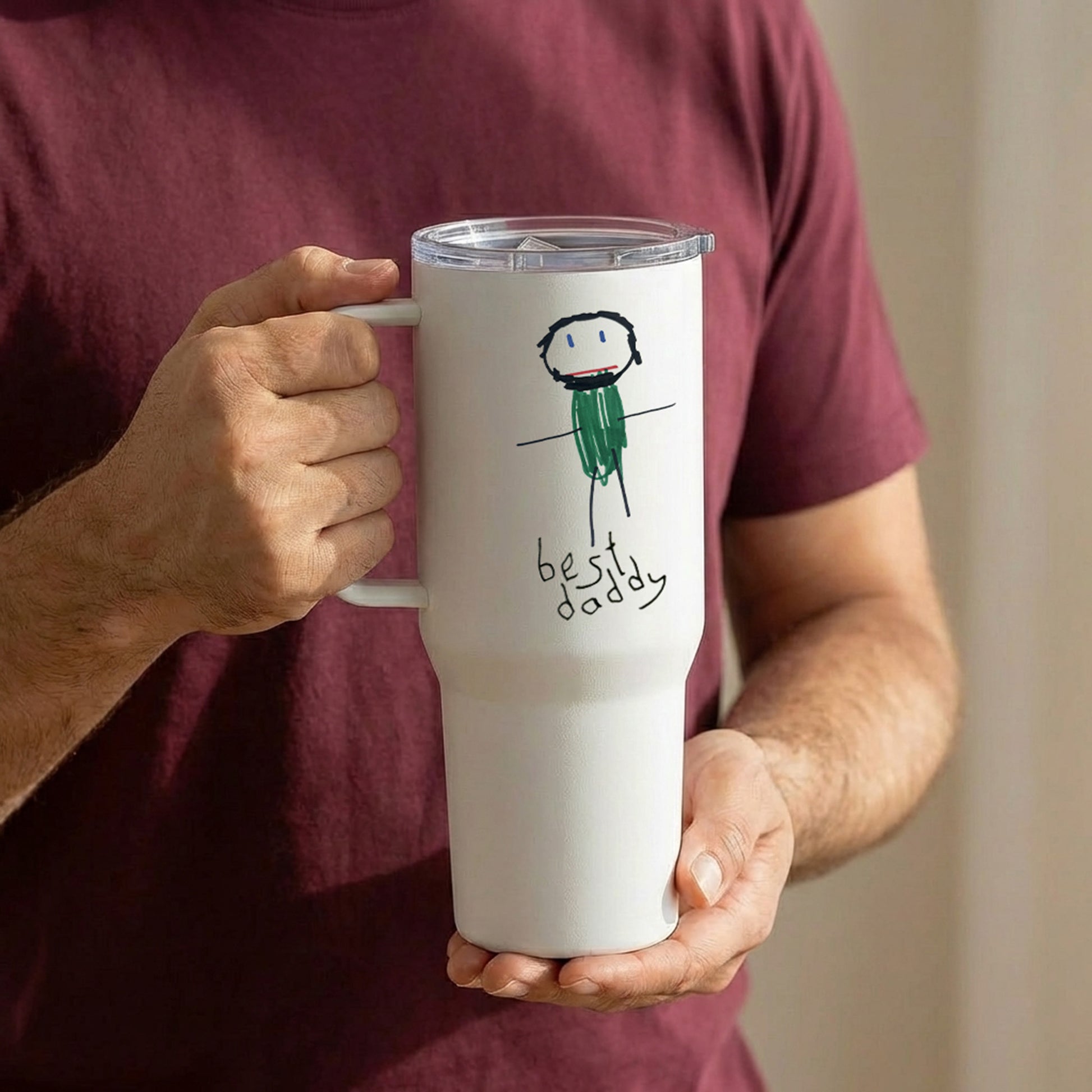 Thermal Travel Mug for Dads with Child's Drawing of Daddy on it | Gifts for Dads | Little Heirloom