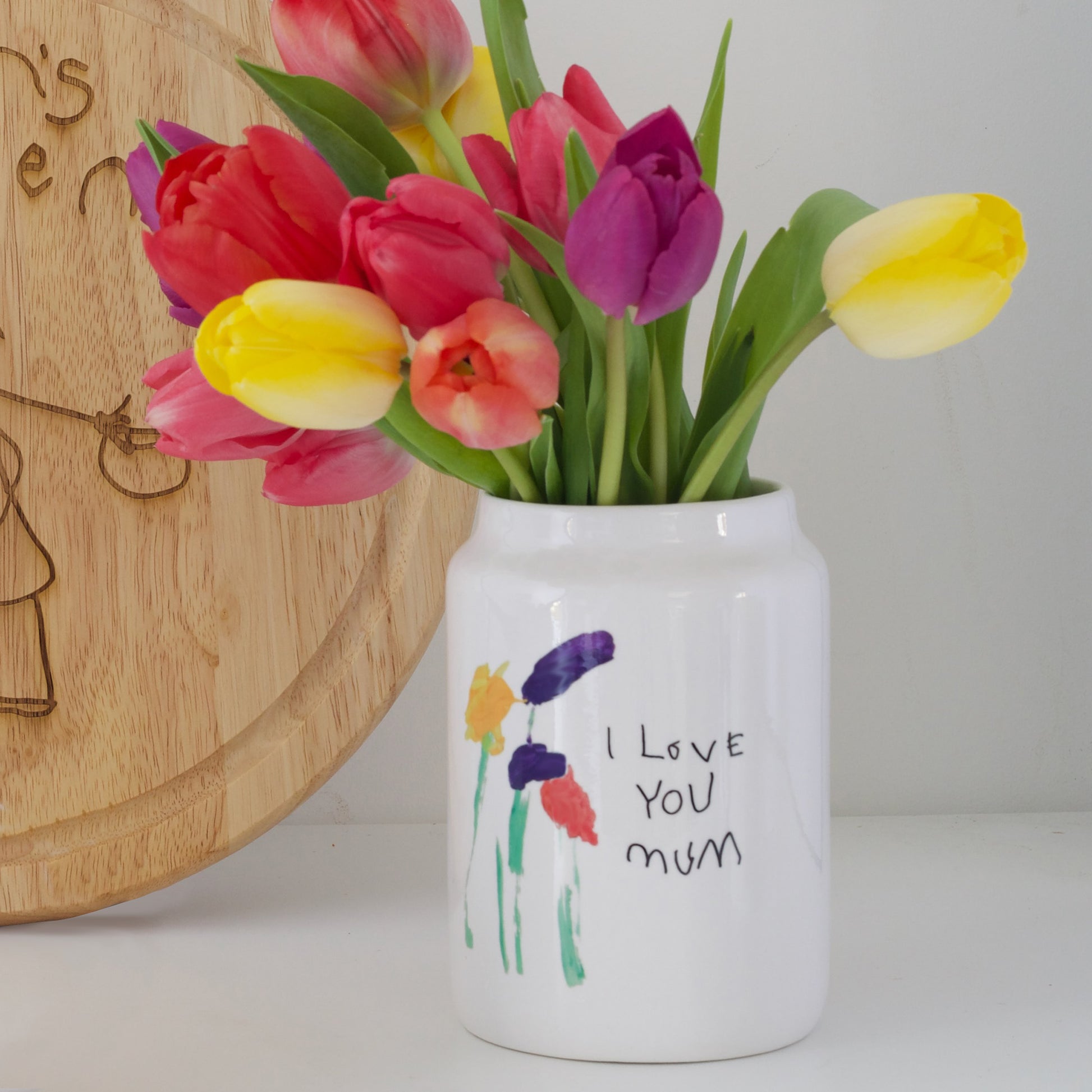 White ceramic vase with childrens artwork | Little Heirloom