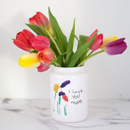 White ceramic vase with childrens artwork | Little Heirloom