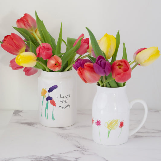 Two Vases with Child's Drawing | Gifts for Mothers Day | Little Heirloom