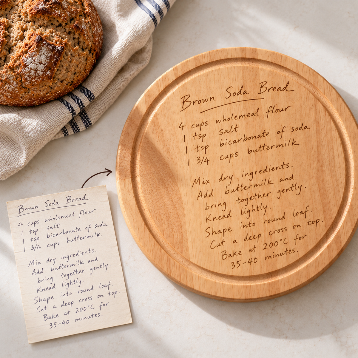 Wooden Bread Board Engraved with Your Loved One's Handwriting