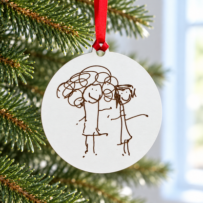 Round Wooden Christmas Tree Decoration Made From Your Children's Artwork