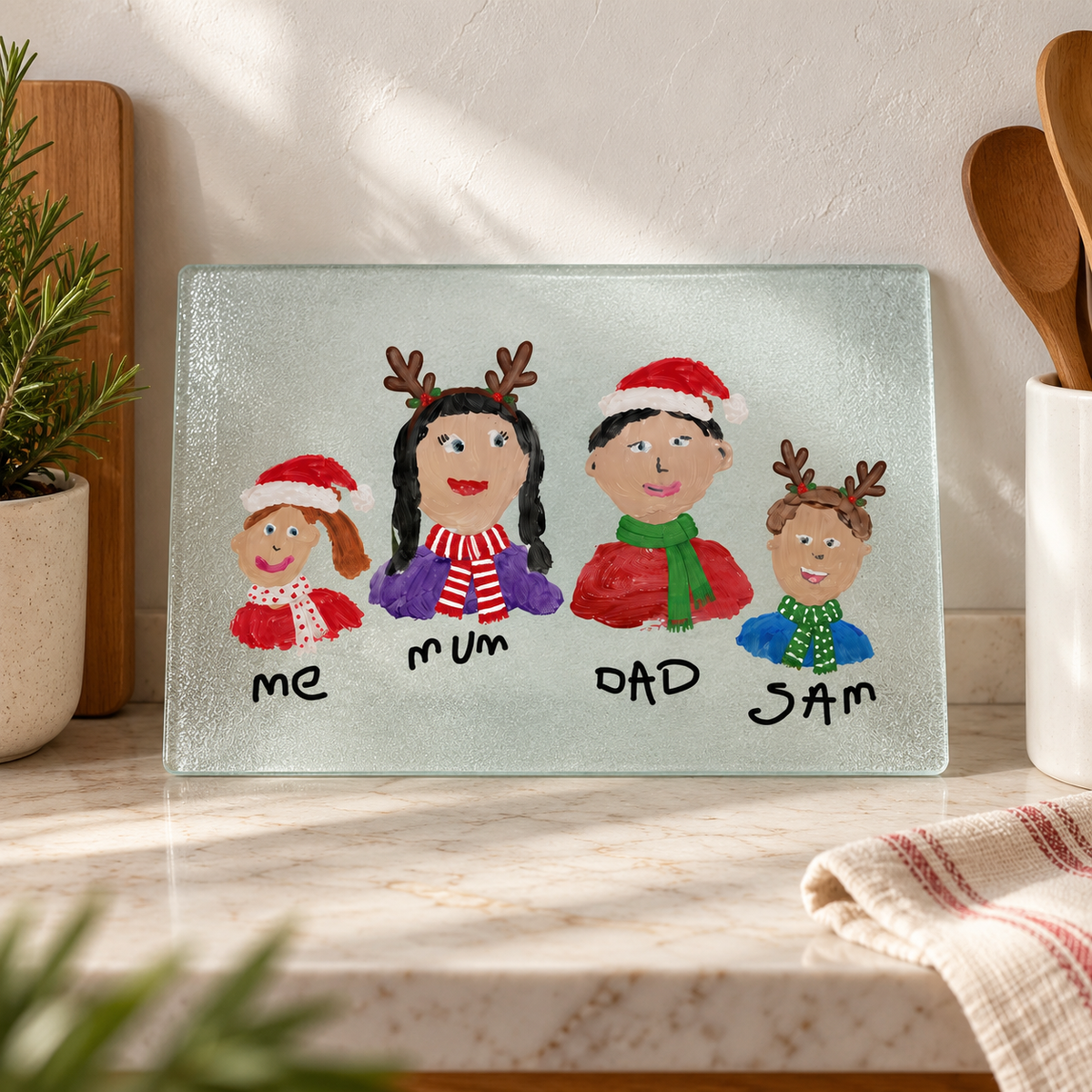 Christmas Glass Chopping Board Made From Your Children's Artwork