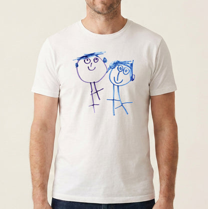 Dad wearing a white t-shirt with a child'a drawing | Gift for Dads | Little Heirloom