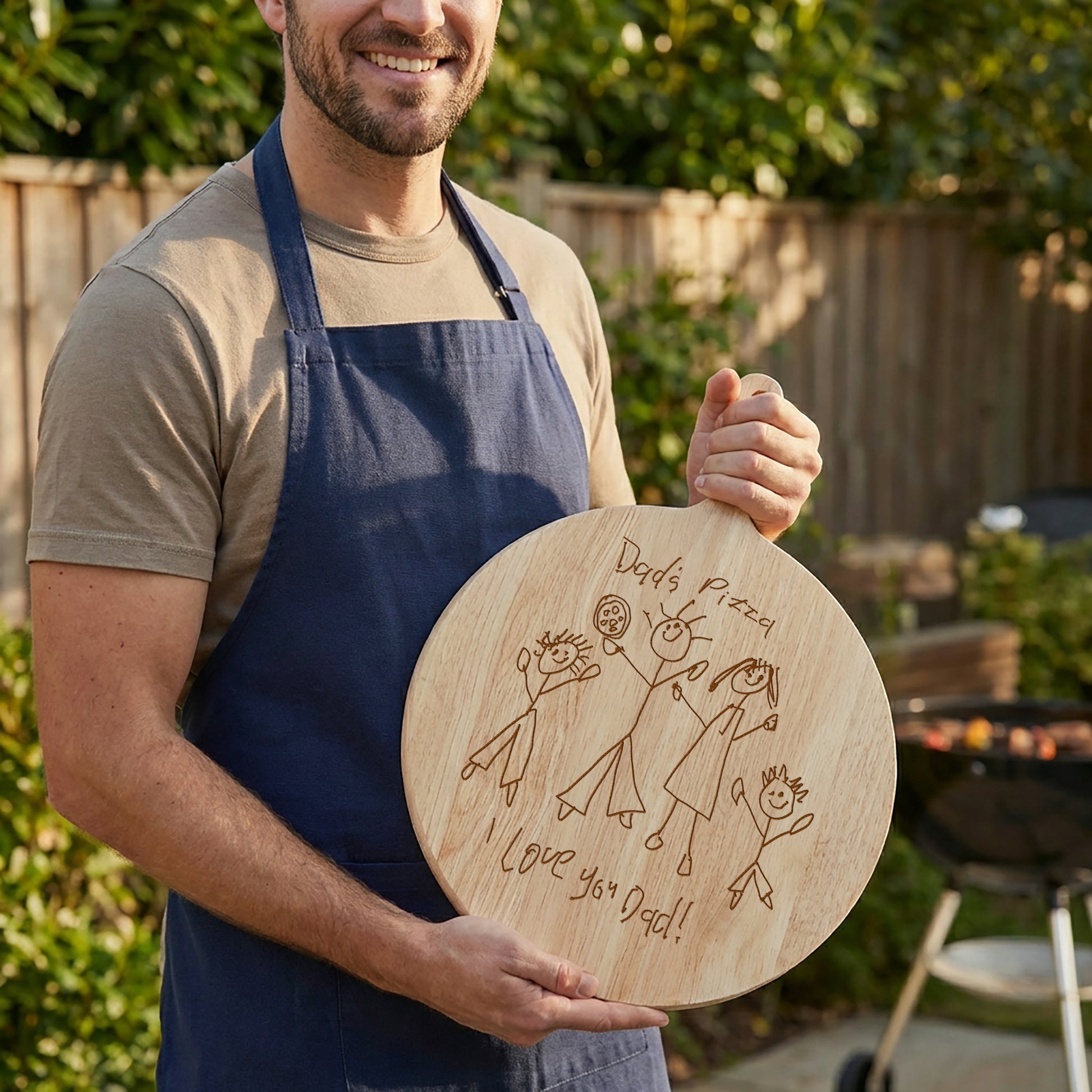 Pizza Board For Dad's With Child's Family Drawing | Father's Day Gifts | Little Heirloom