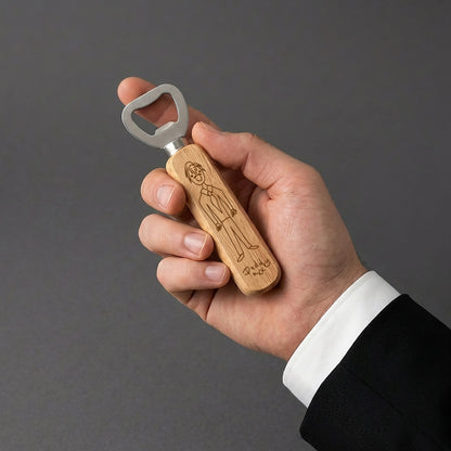 child's illustration of daddy engraved onto a wooden bottle opener | gifts for dads | Little Heirloom