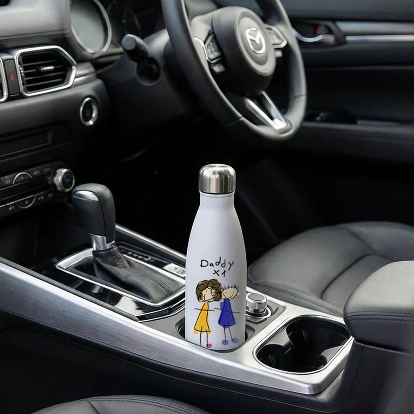 Child's Drawing of Daddy on a Water Bottle in a Car Holder | Gifts for Dads | Little Heirloom