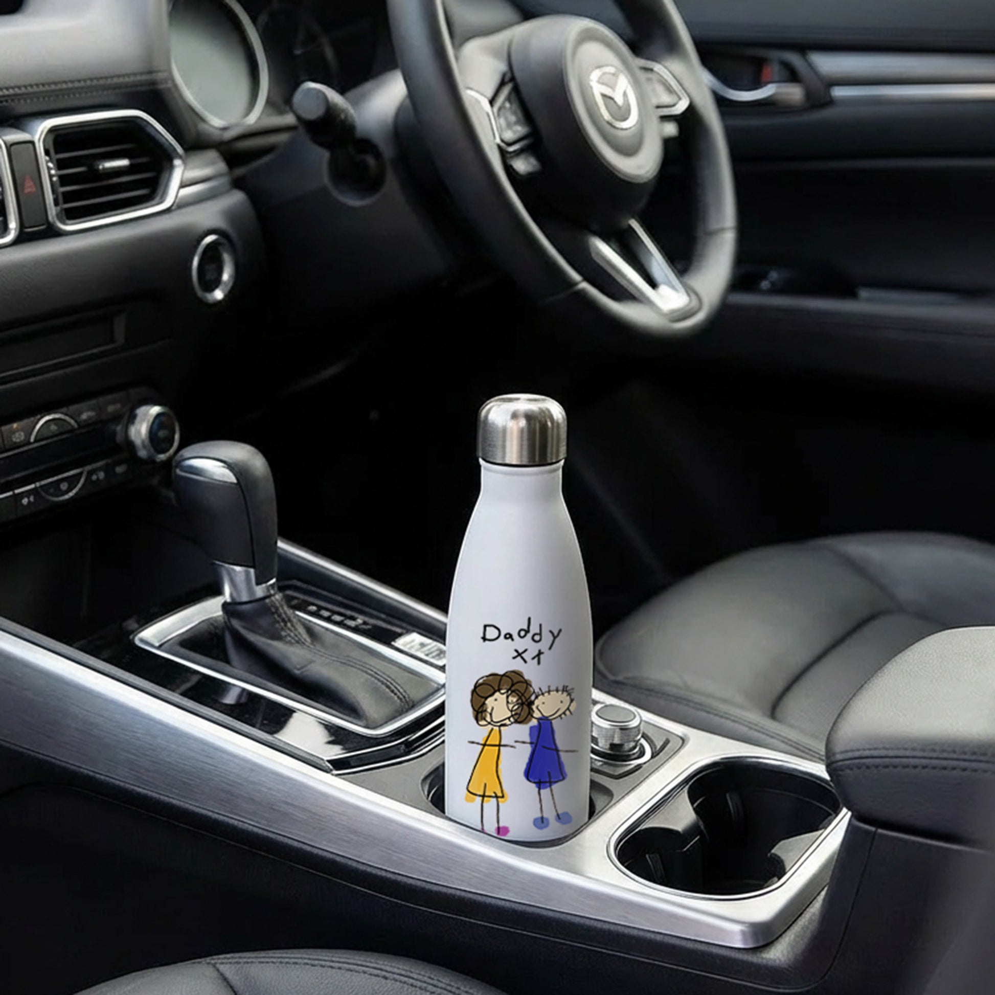 Child's Drawing of Daddy on a Water Bottle in a Car Holder | Gifts for Dads | Little Heirloom
