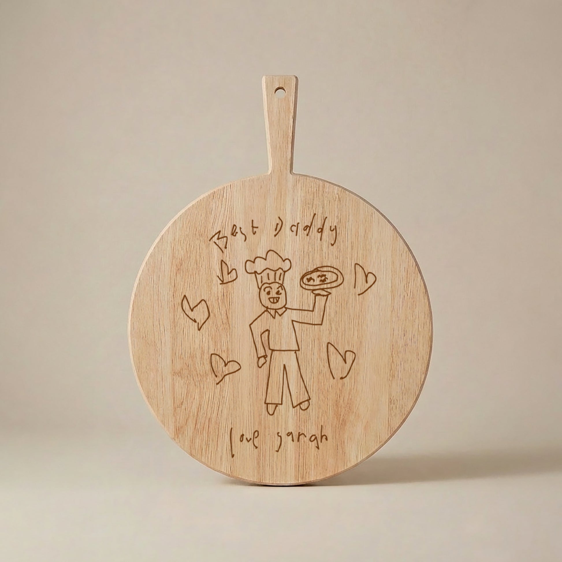 Child's Drawing and Writing on A Wooden Pizza Board For Fathers | Father's Day Gifts | Little Heirloom