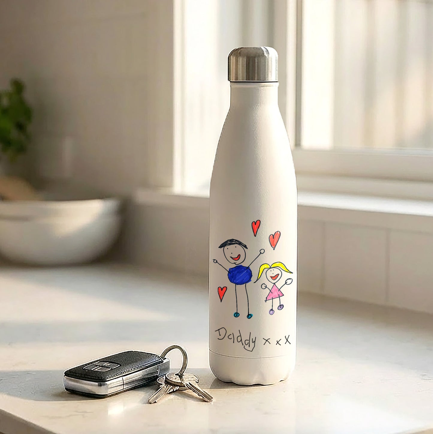 Child's Drawing of Daddy on a Water Bottle | Gifts for Dads | Little Heirloom