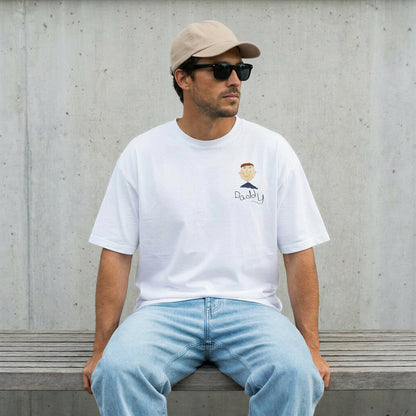 Dad wearing a white t-shirt with a child'a drawing | Gift for Dads | Little Heirloom