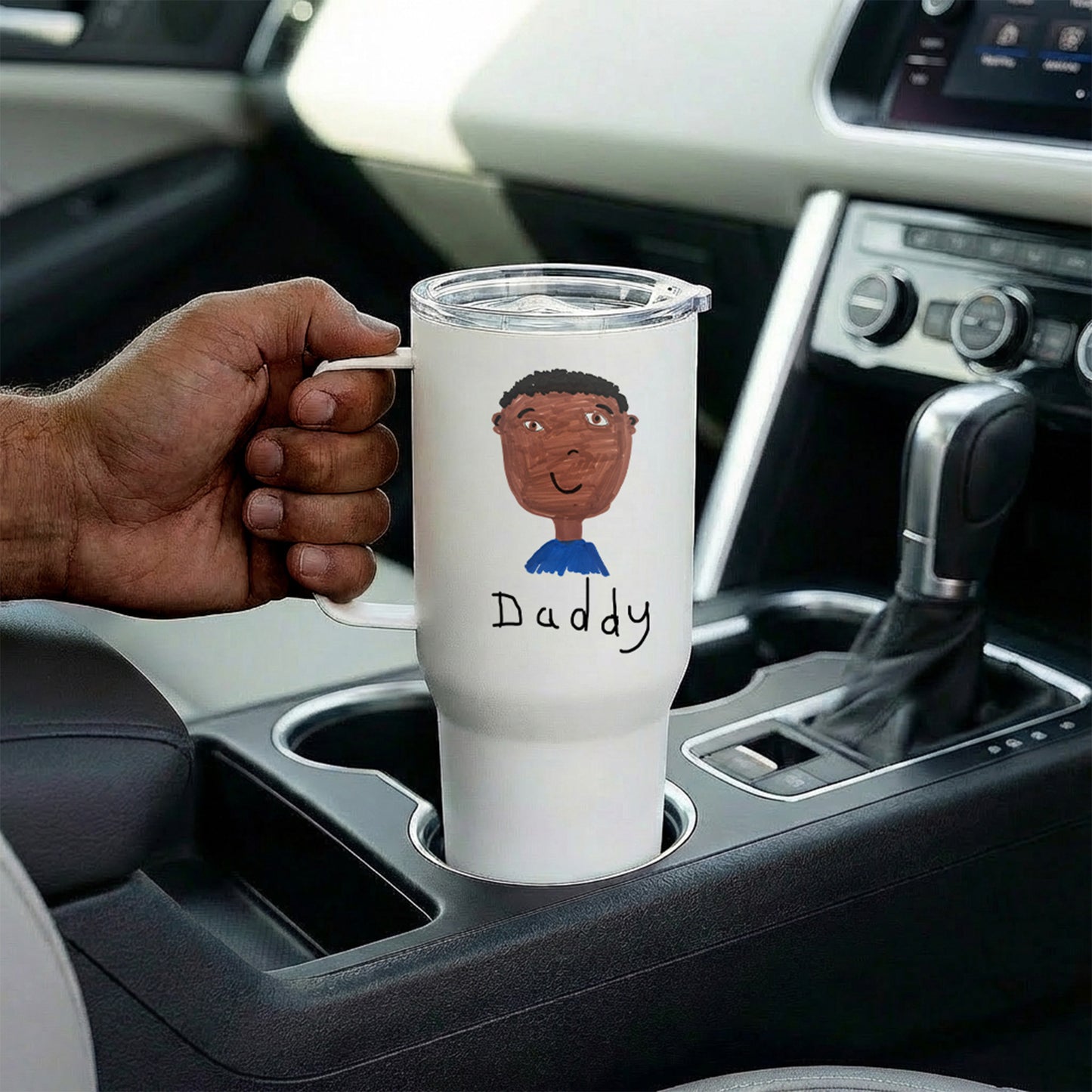Thermal Travel Mug for Dads with Child's Drawing of Daddy on it | Gifts for Dads | Little Heirloom