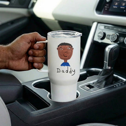 Thermal Travel Mug for Dads with Child's Drawing of Daddy on it | Gifts for Dads | Little Heirloom