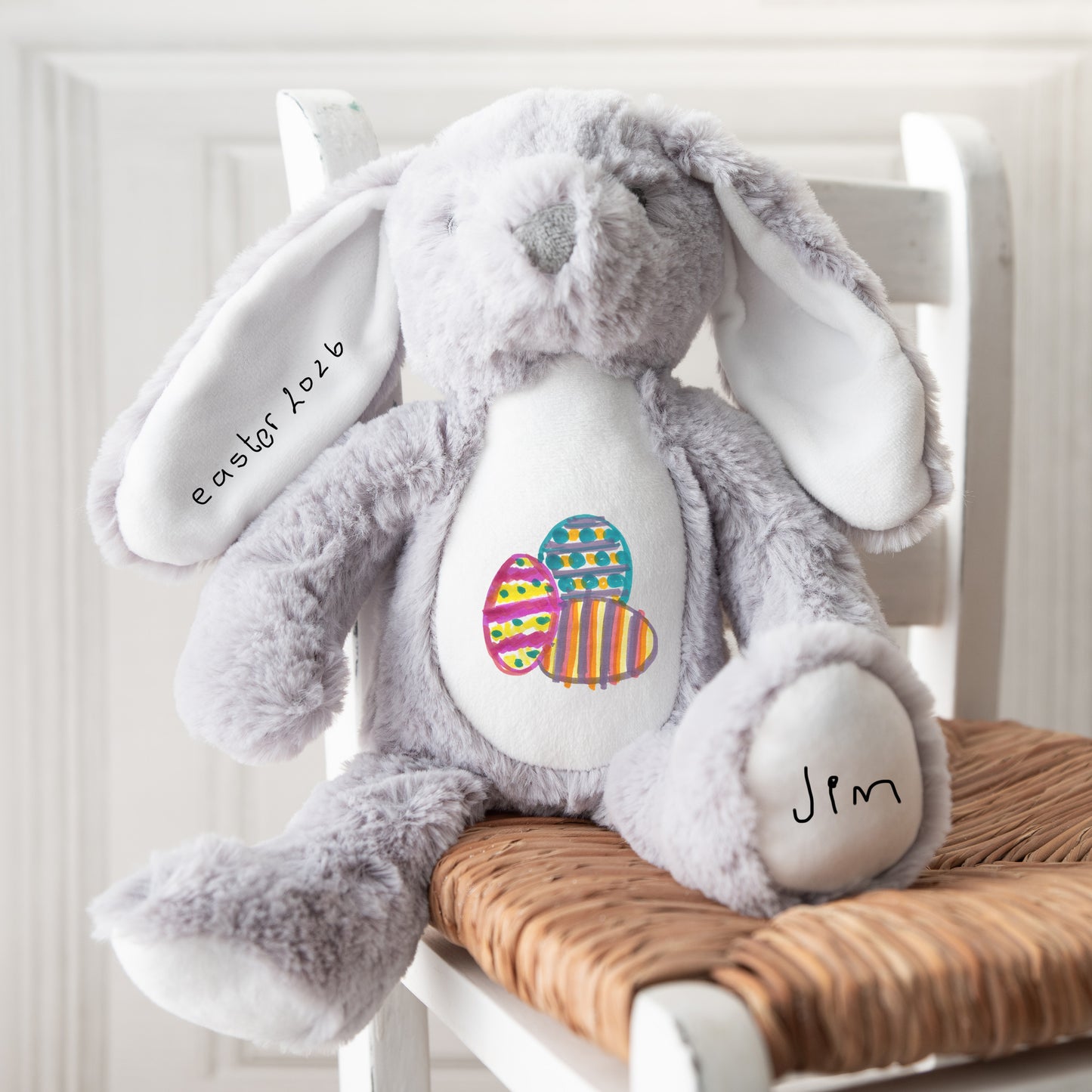Grey Plush Easter Bunny | Children's Artwork Printed onto a Plush Toy |Little Heirloom