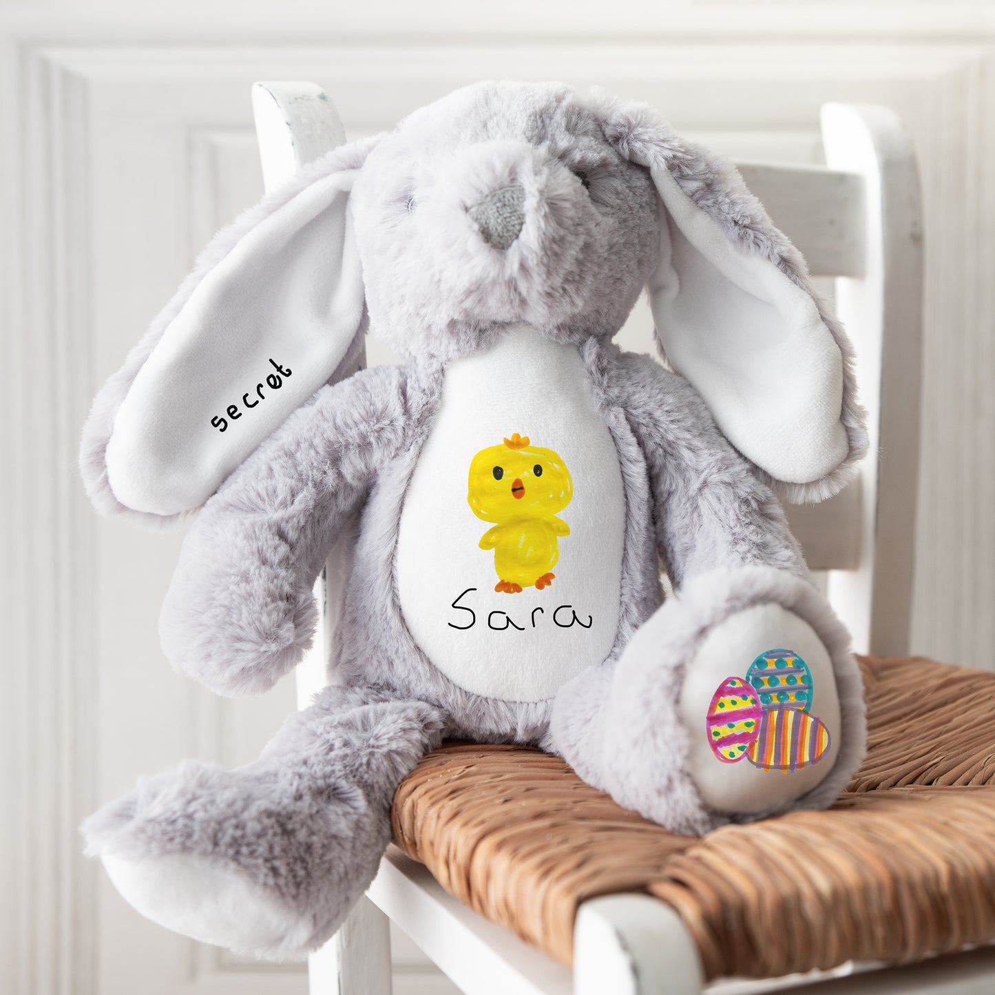 Grey Plush Easter Bunny | Children's Artwork Printed onto a Plush Toy |Little Heirloom