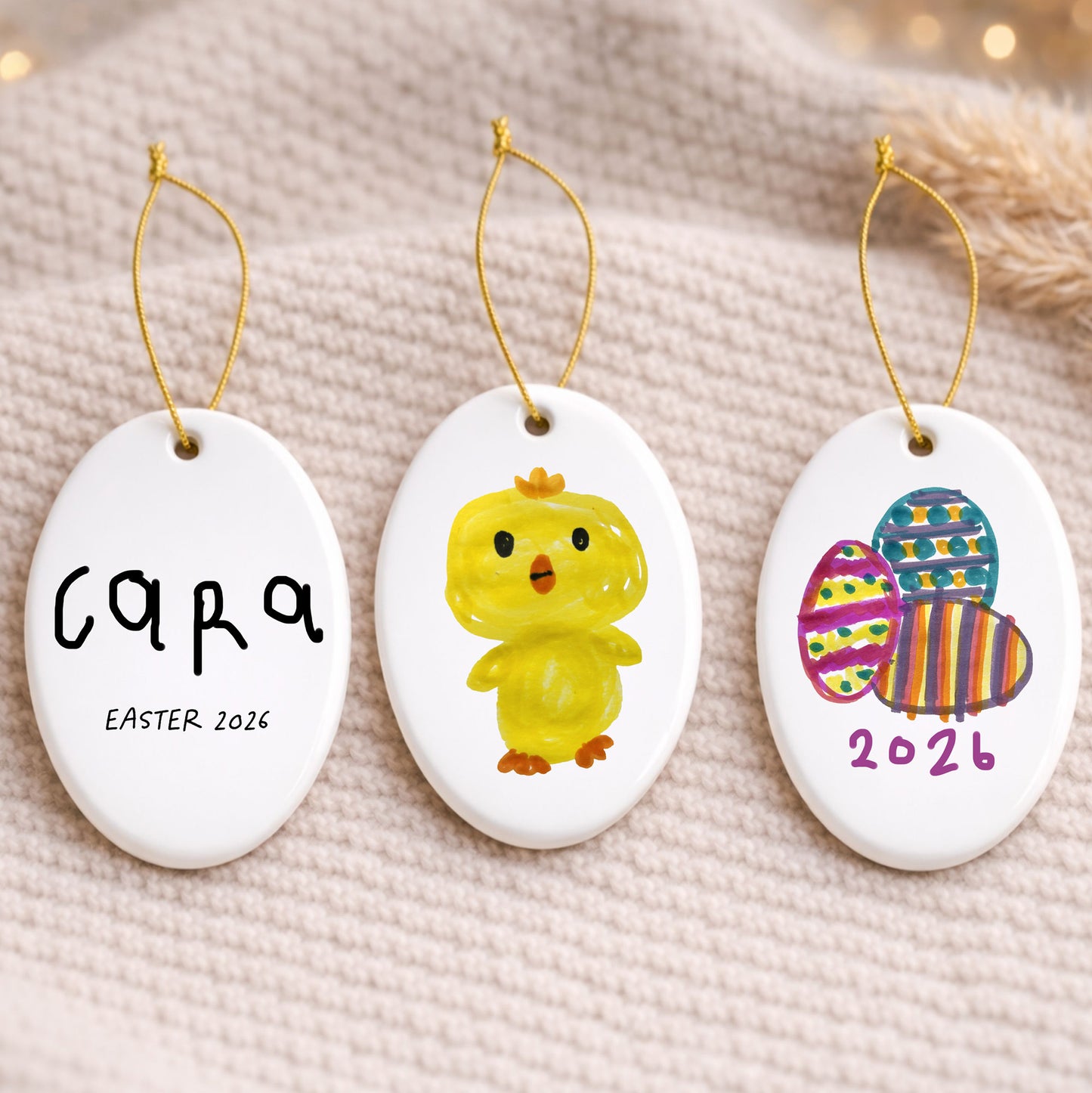 Easter Tree Decorations with Child's Drawing and Handwriting | Little Heirloom