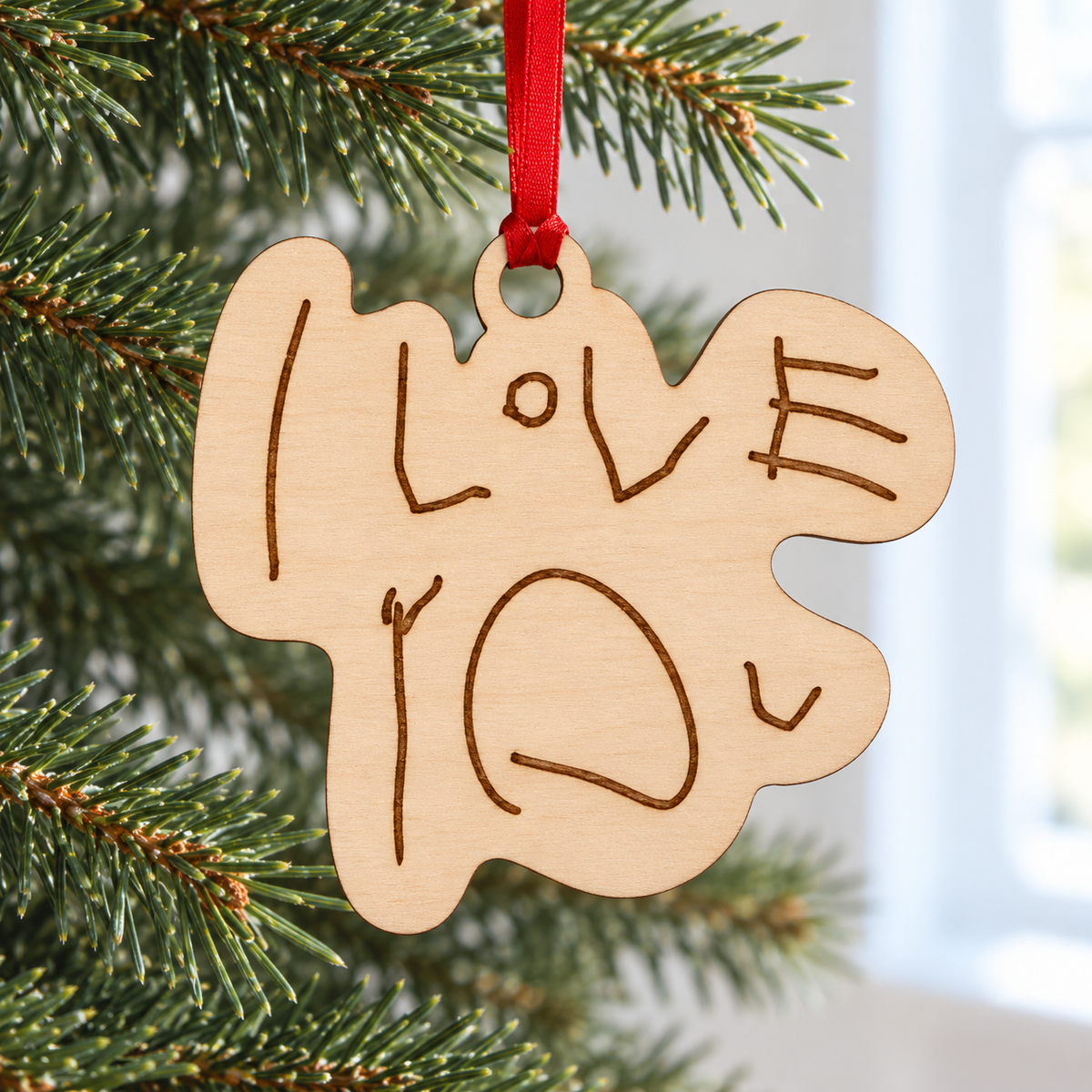 I Love You - Wooden Christmas Tree Decoration Made From Your Children's Handwriting