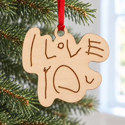 I Love You - Wooden Christmas Tree Decoration Made From Your Children's Handwriting
