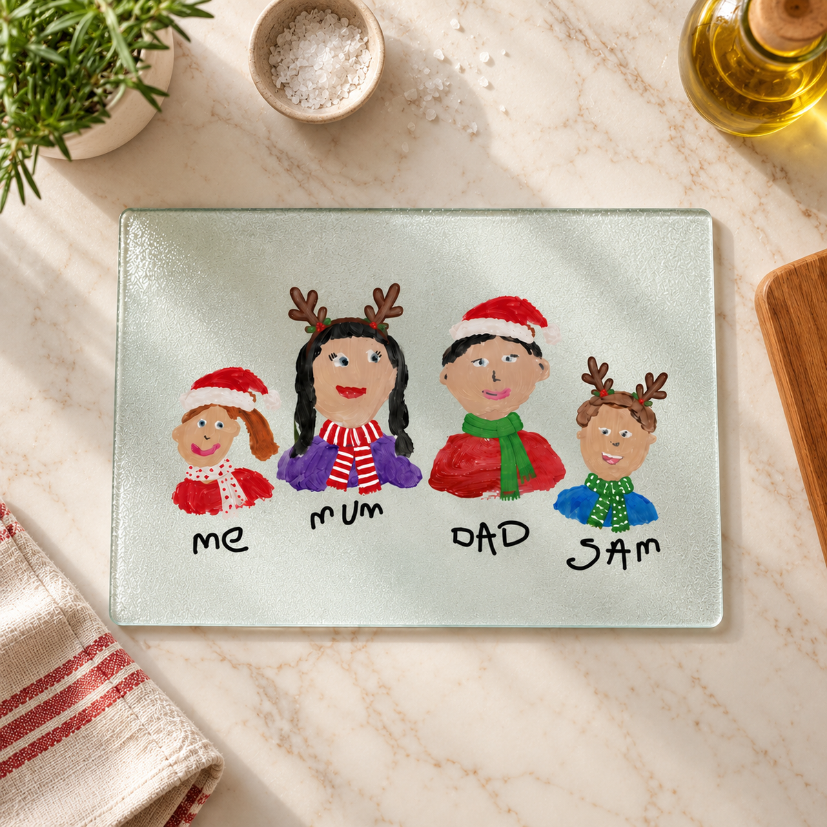 Christmas Glass Chopping Board Made From Your Children's Artwork