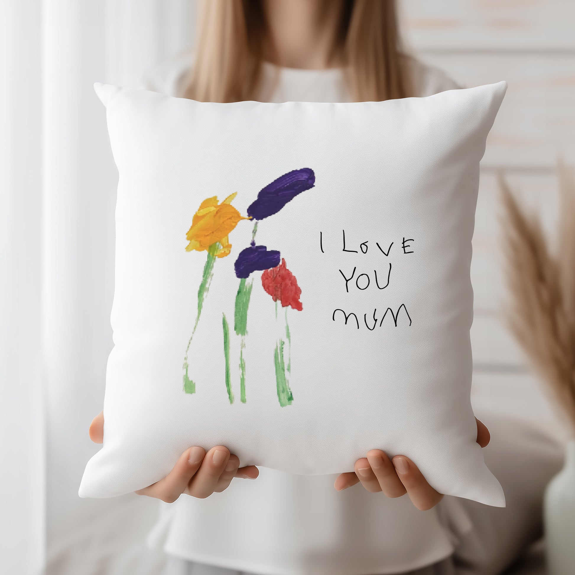 Cushion Cover printed with Child's Painting of Flowers for Mum | Little Heirloom