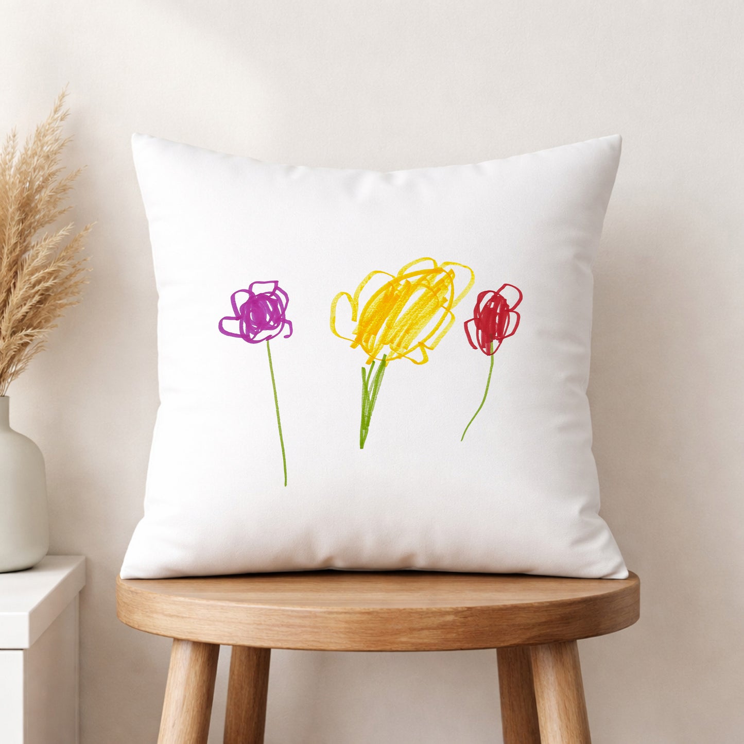 Cushion Cover printed with Child's Drawing of Flowers | Little Heirloom