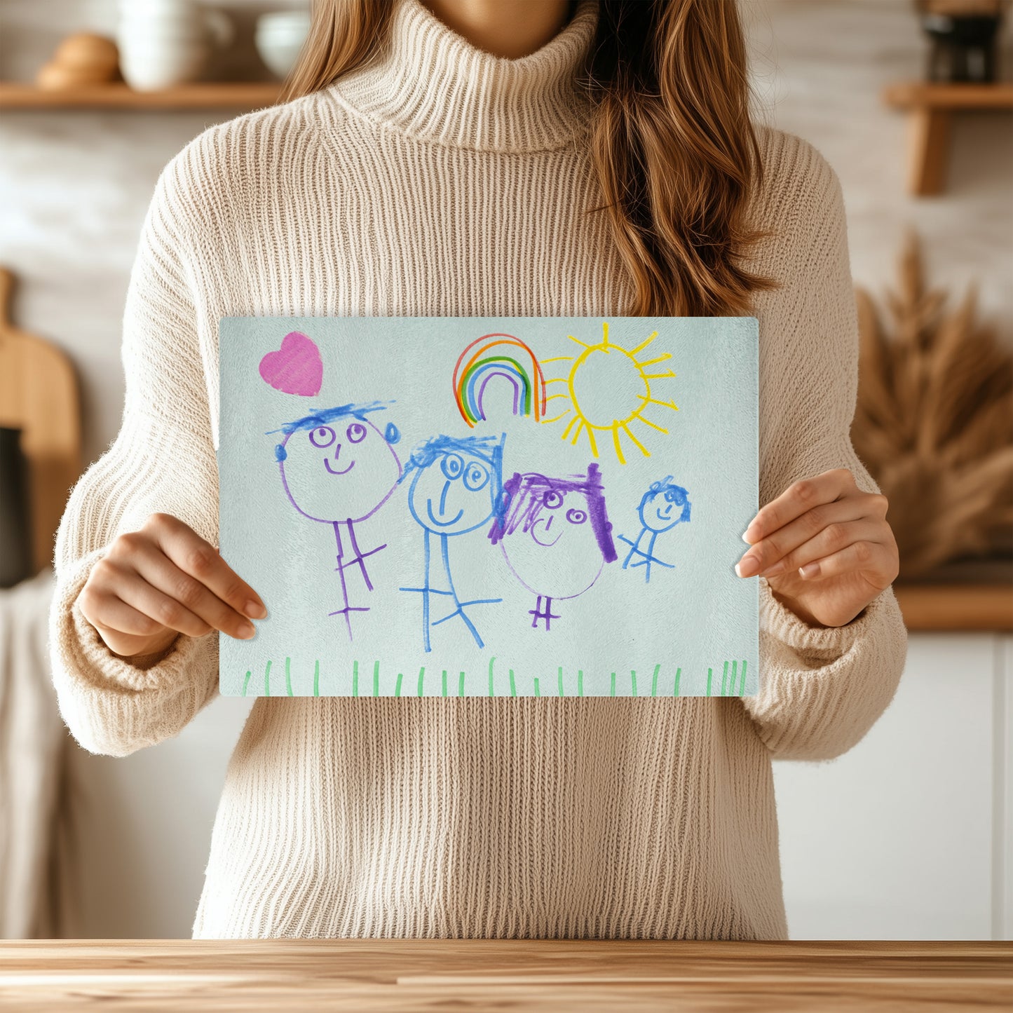 Glass Cutting Board Made from Adorable Childs Drawing of a Family Portrait | Little Heirloom
