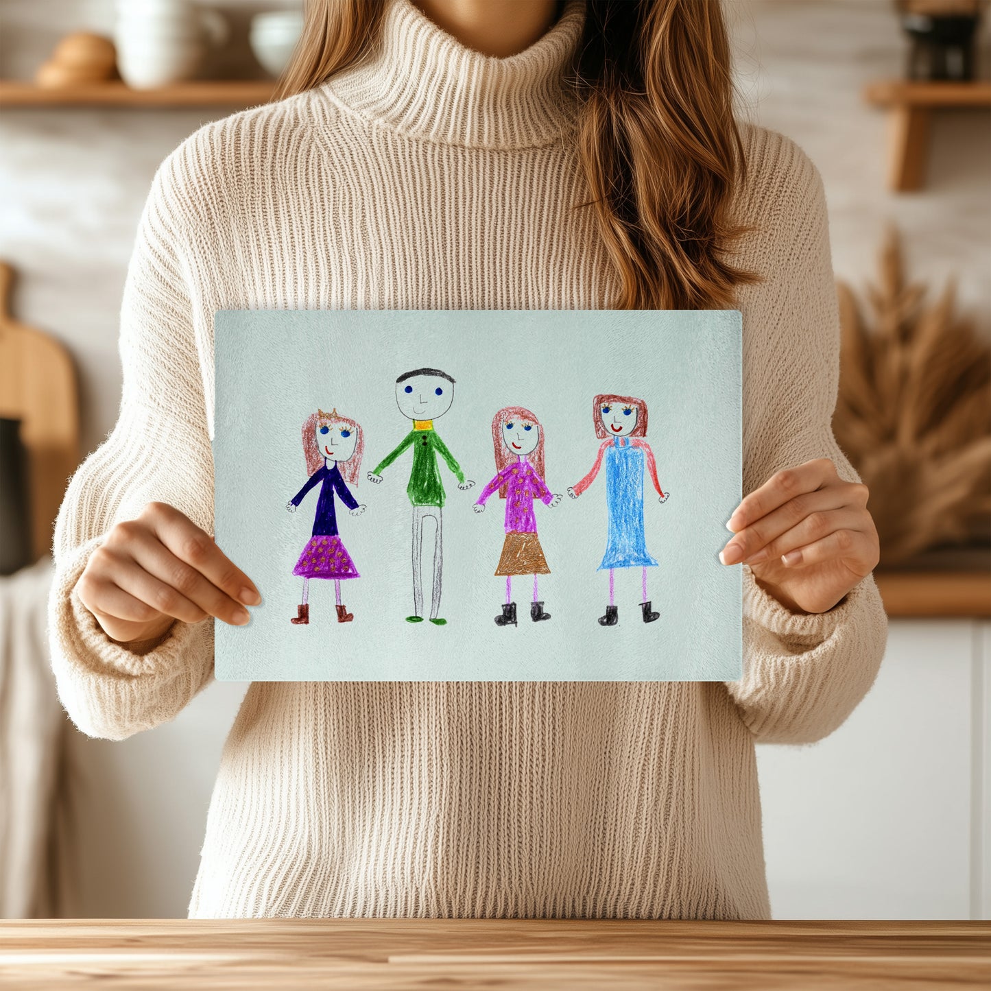 Glass Cutting Board Made from  Childs Drawing of a Family Portrait | Little Heirloom