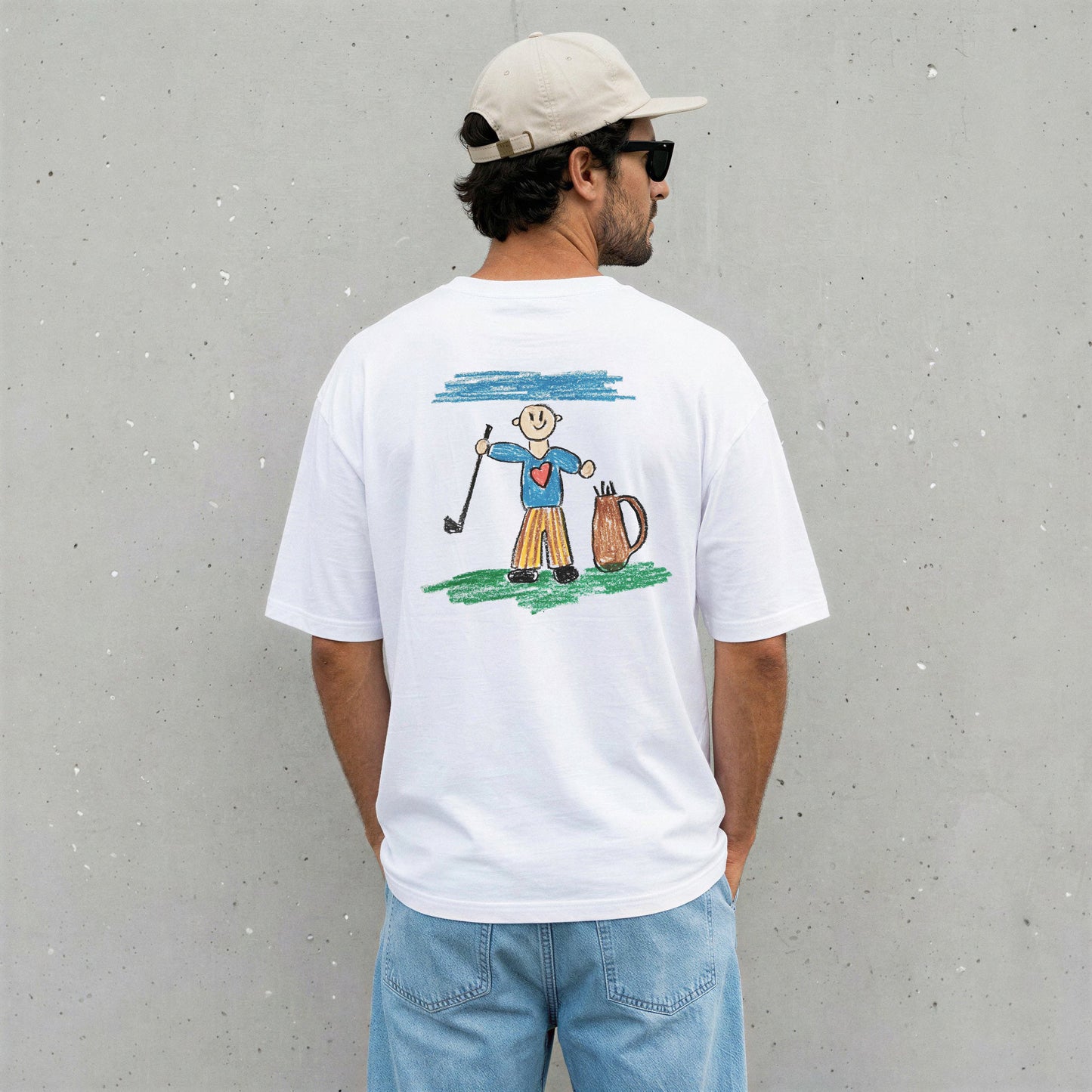 Dad wearing a white t-shirt with a child'a drawing | Gift for Dads | Little Heirloom