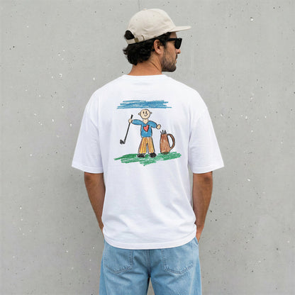 Dad wearing a white t-shirt with a child'a drawing | Gift for Dads | Little Heirloom