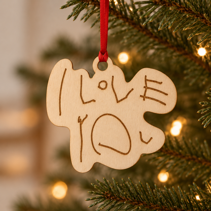 I Love You - Wooden Christmas Tree Decoration Made From Your Children's Handwriting