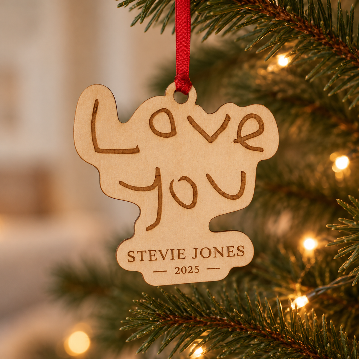 I Love You - Wooden Christmas Tree Decoration Made From Your Children's Handwriting