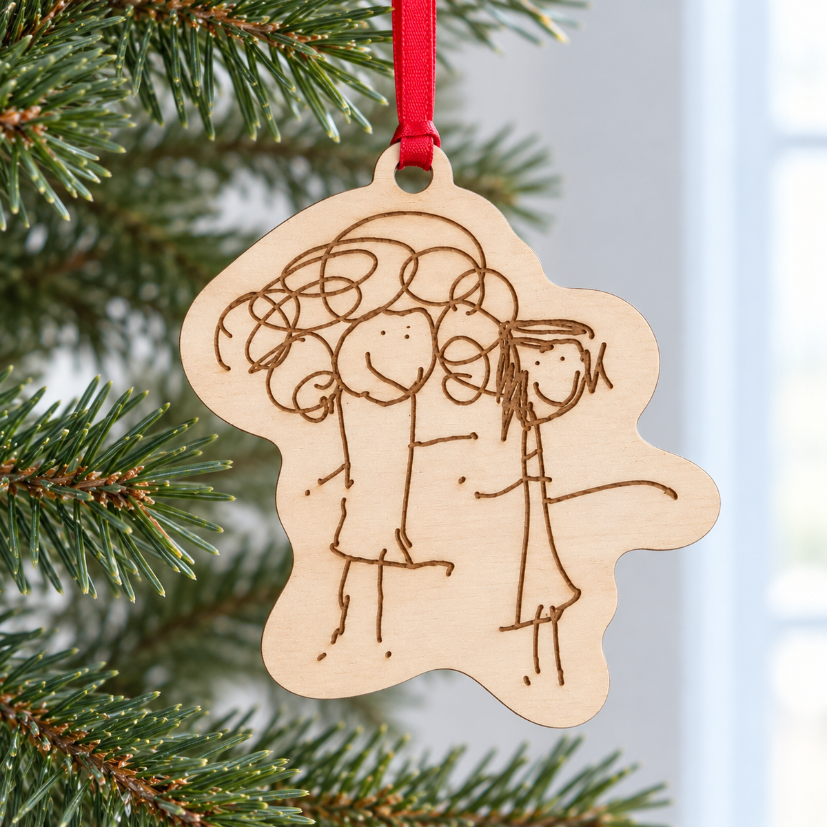 Wooden Christmas Tree Decoration Made From Your Children's Artwork