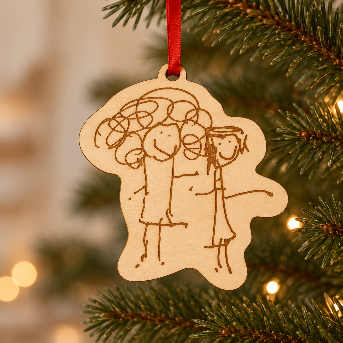 Wooden Christmas Tree Decoration Made From Your Children's Artwork