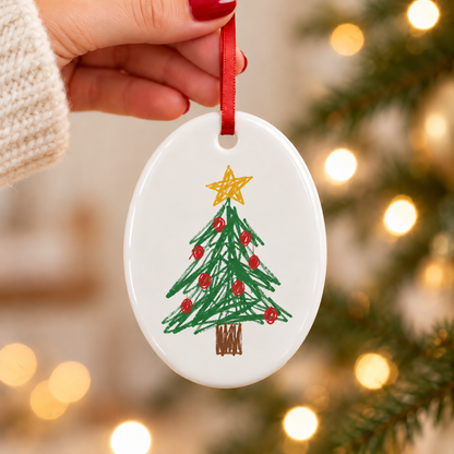 Oval Christmas Tree Decoration Made From Your Children's Artwork