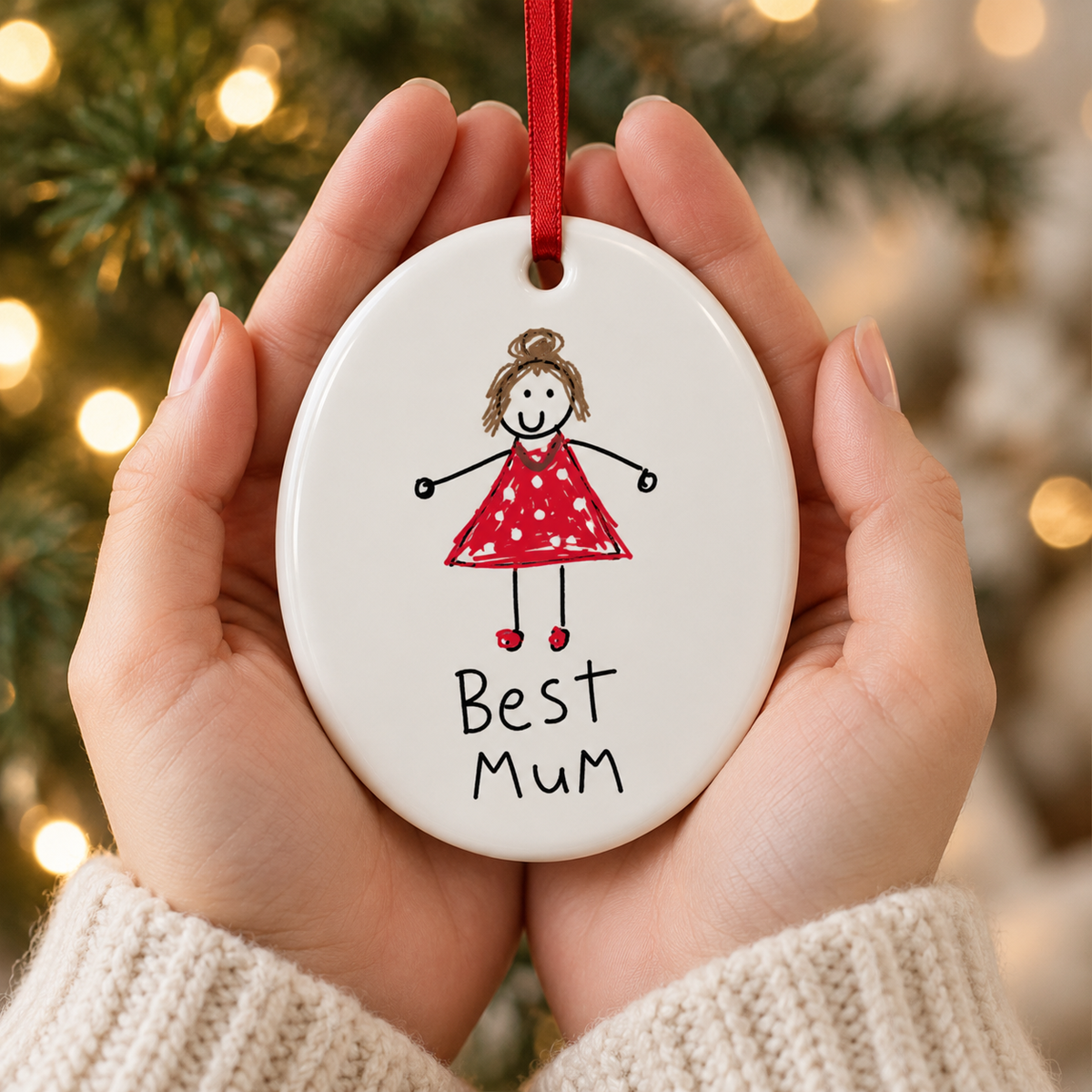 Oval Christmas Tree Decoration Made From Your Children's Artwork
