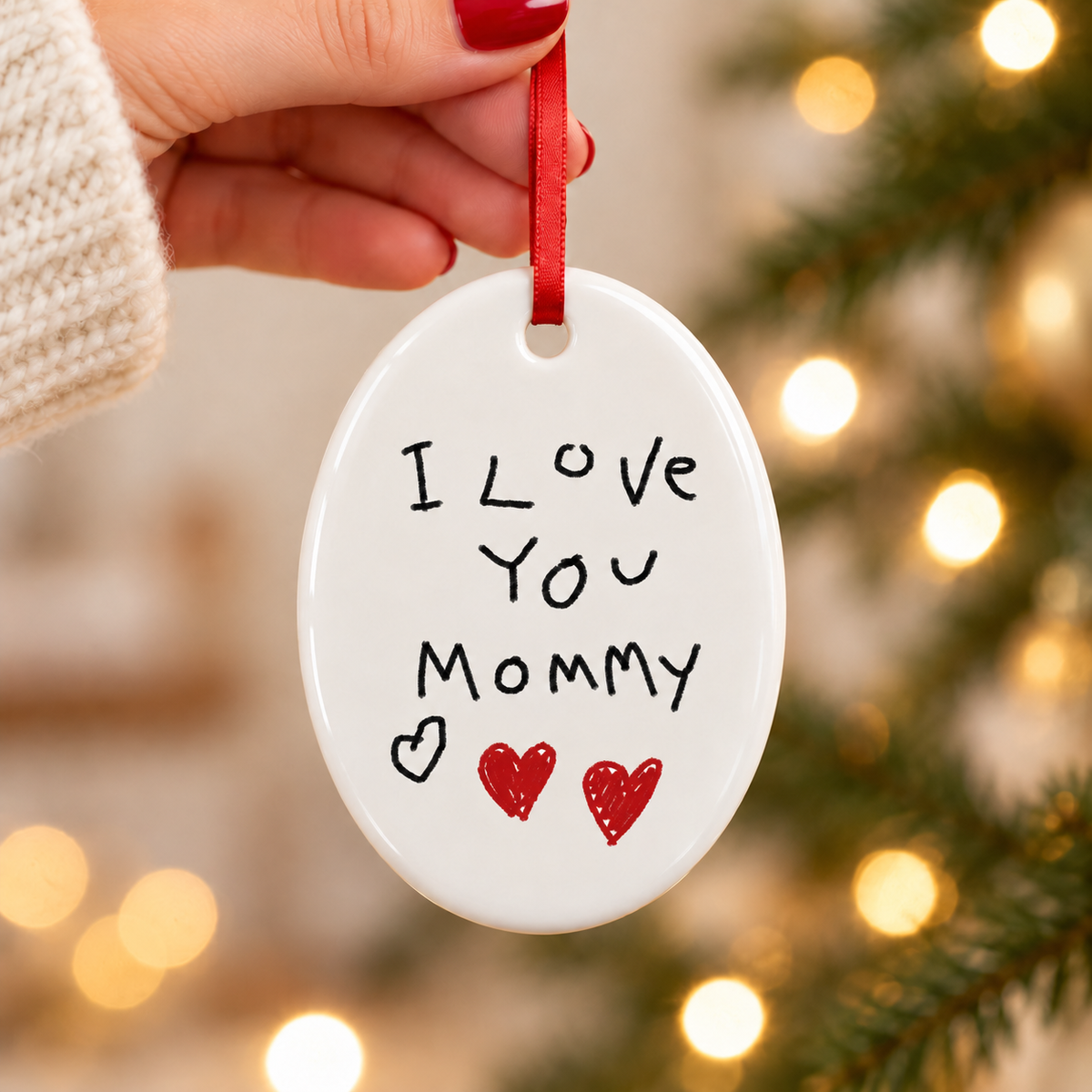 Oval Christmas Tree Decoration Made From Your Children's Artwork