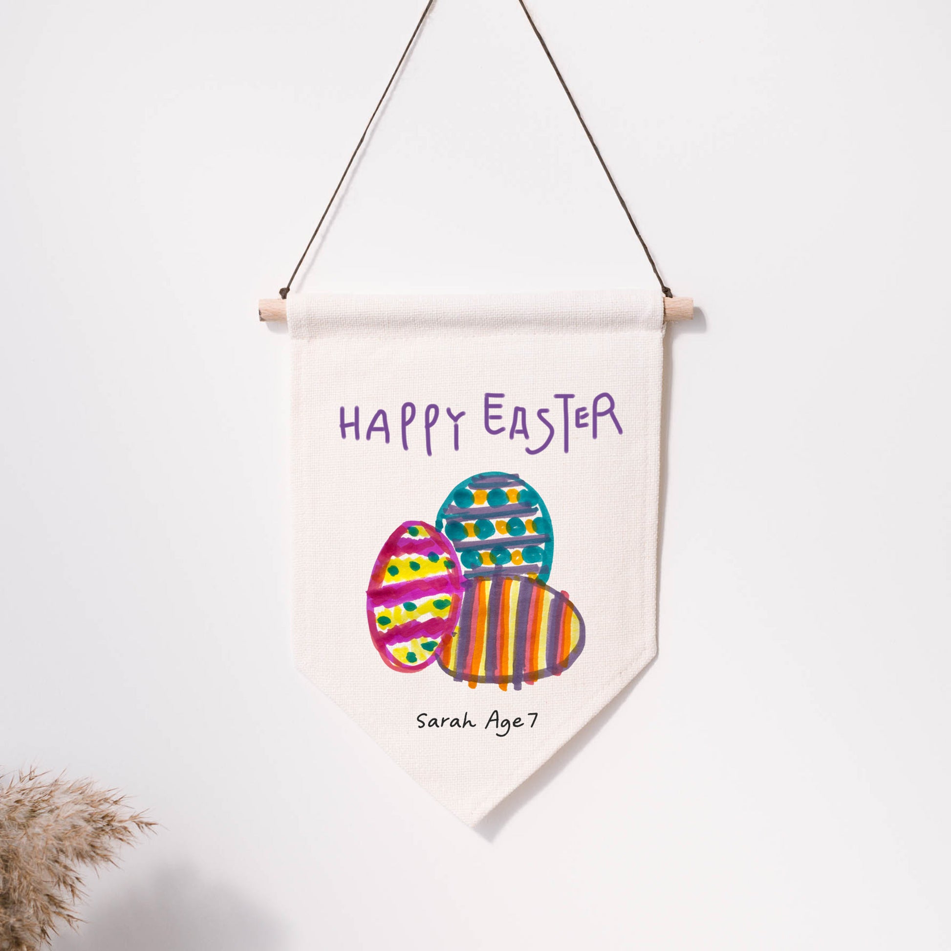 Happy Easter Banner Drawn by a Child with Date | Little Heirloom