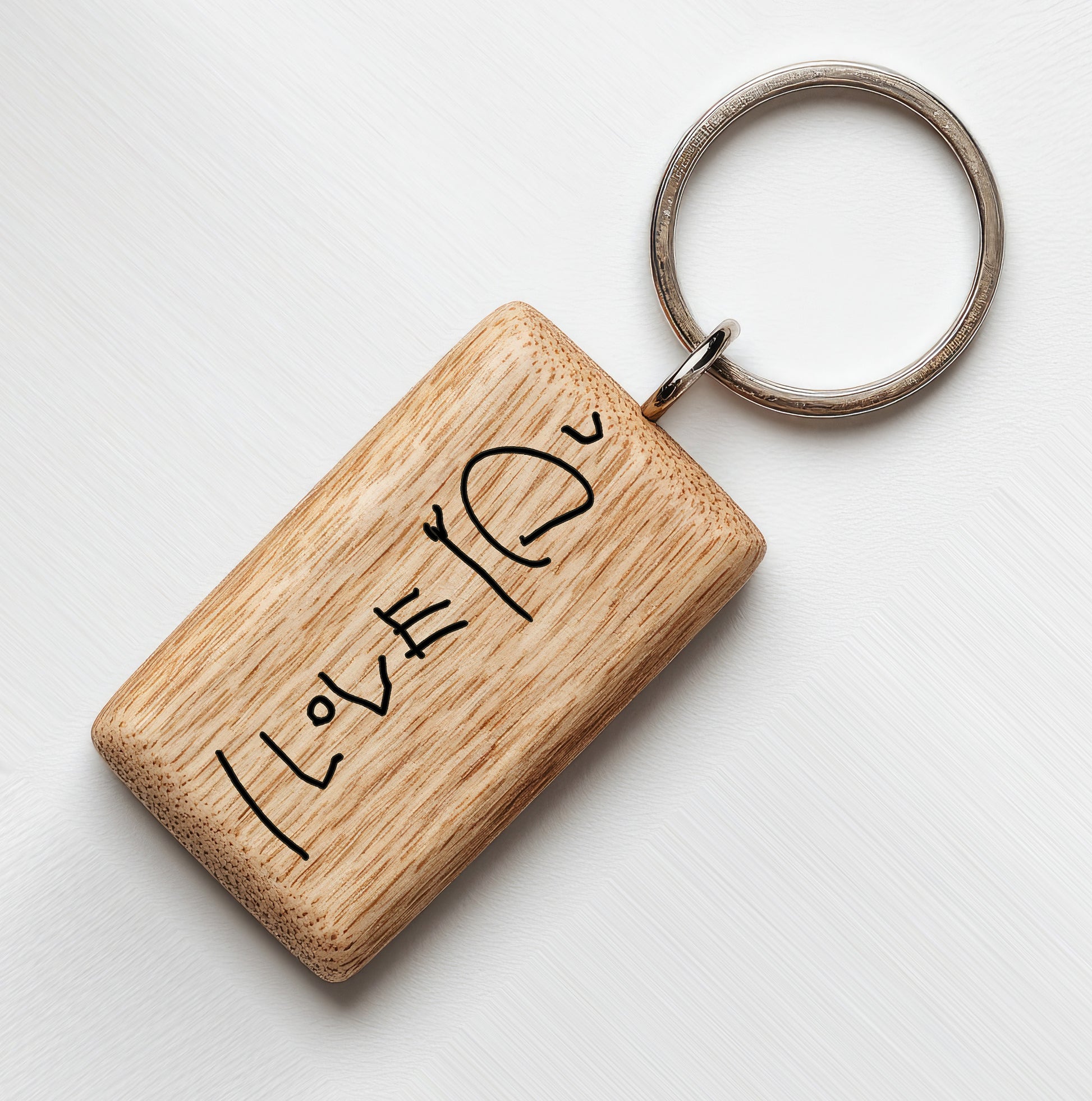 Wooden Keychain with Child's Writing of I love You on it | Little Heirloom