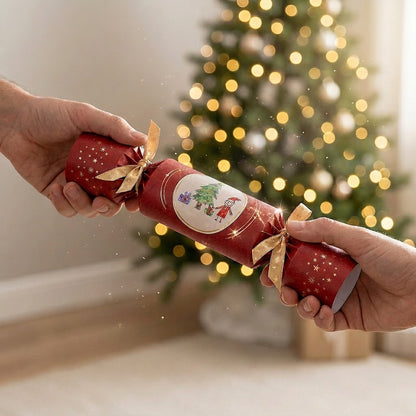 Pulling a personalised Christmas crackers with child’s artwork  | Little Heirloom 