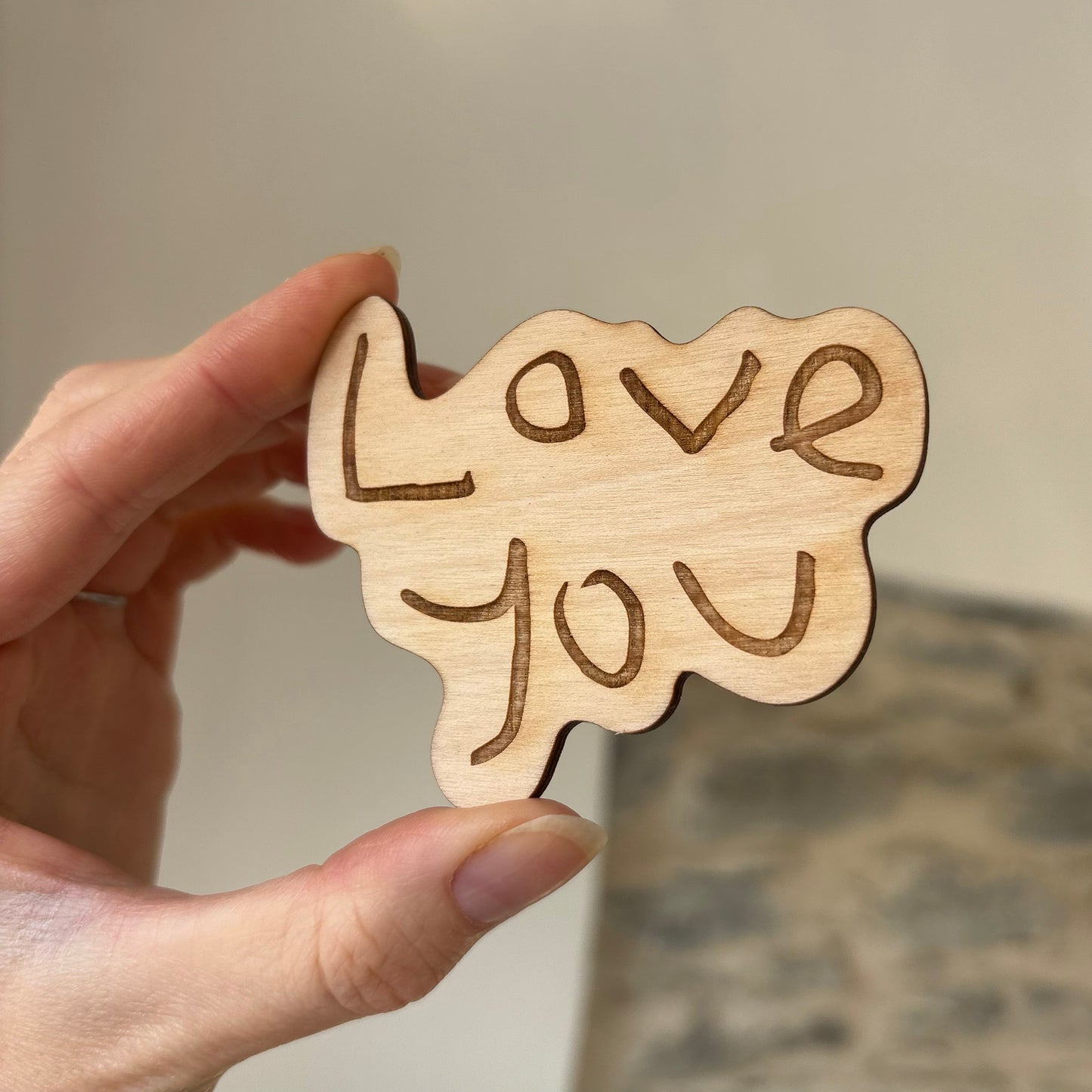 Love you written by a child and laser engraved into a fridge magnet | Little Heirloom