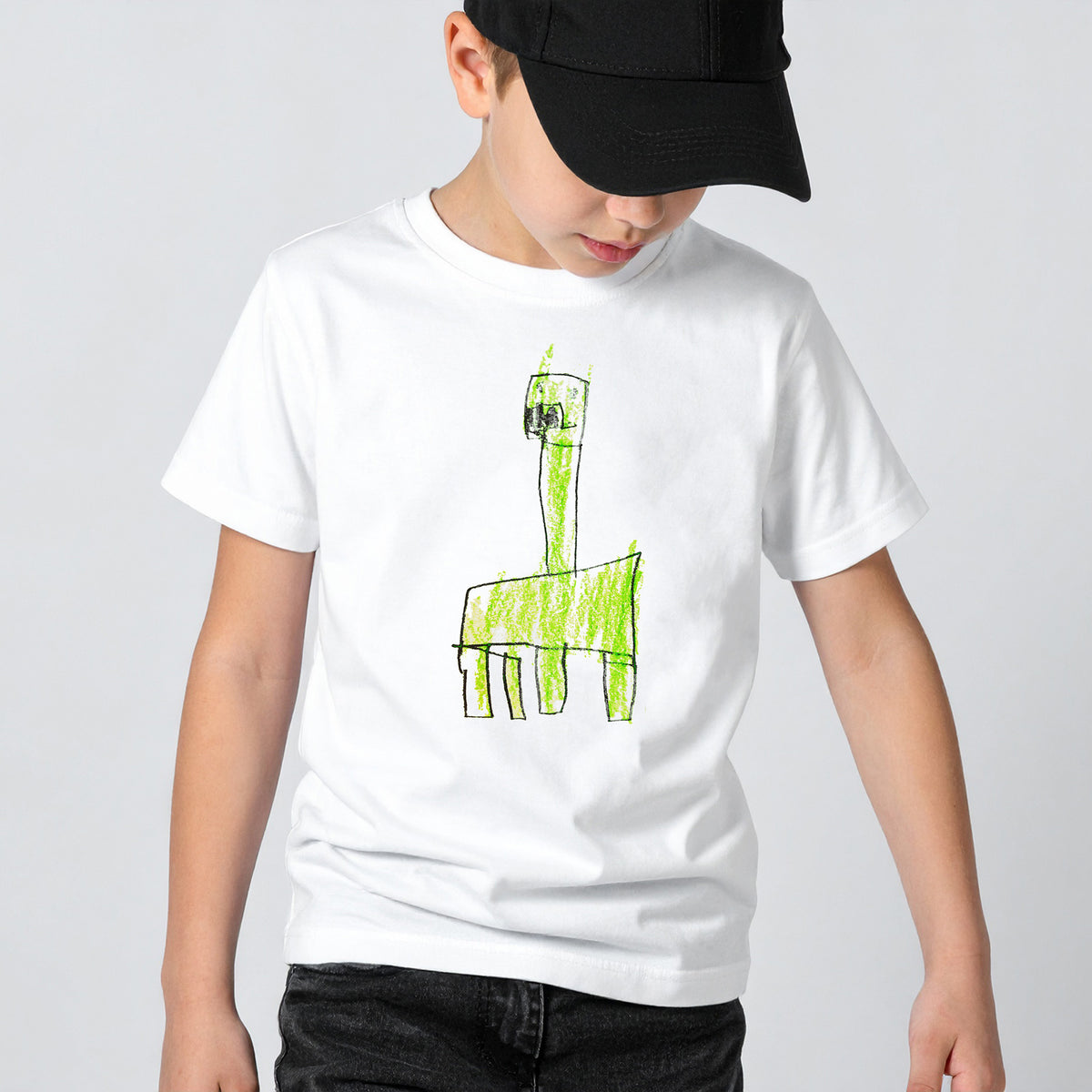 Childs drawing of a creeper on a t-shirt | Little Heirloom 