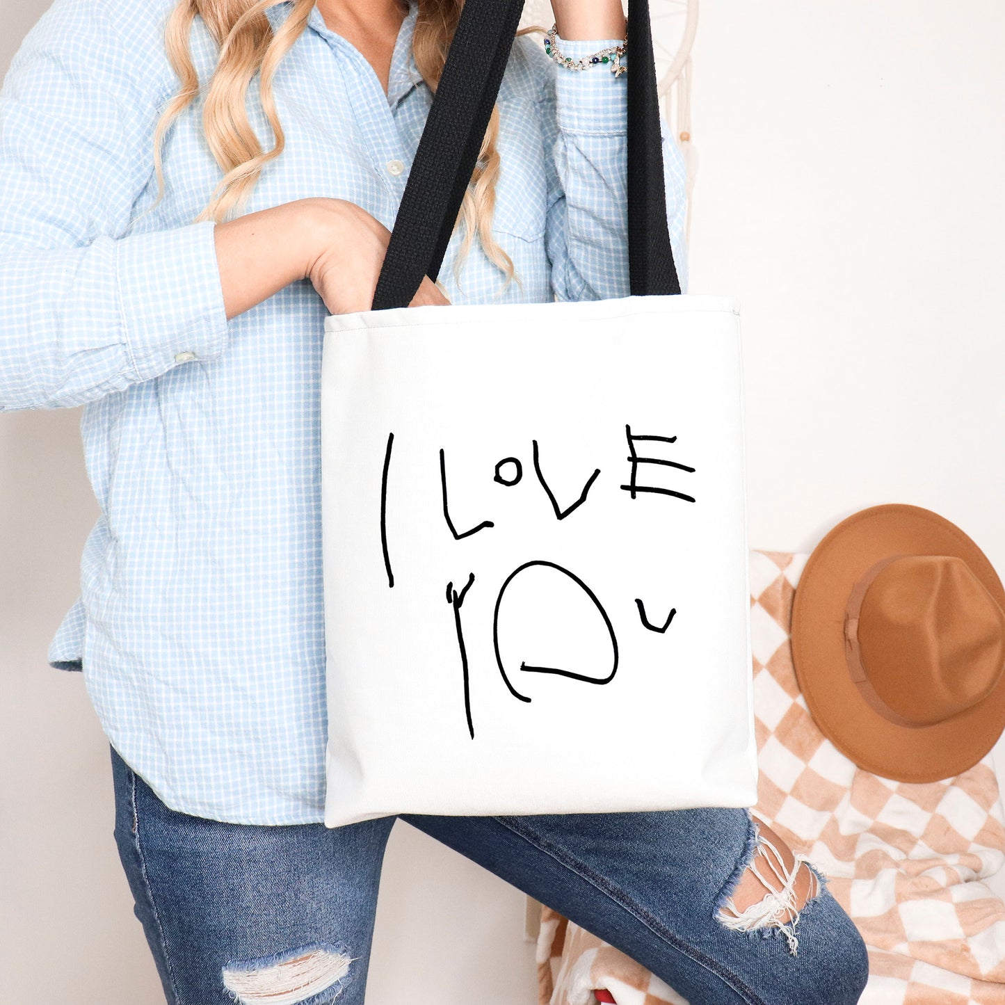 Tote Bag with Child's I Love You Handwriting Printed on Front | Little Heirloom