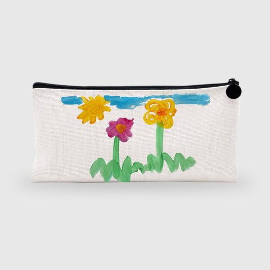 Pencil case with hand-drawn flowers on a white background | Little Heirloom