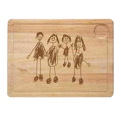 Wooden cutting board with stick figure family drawing | Little Heirloom