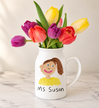 Teacher Vase with Handle Made From Your Children's Artwork