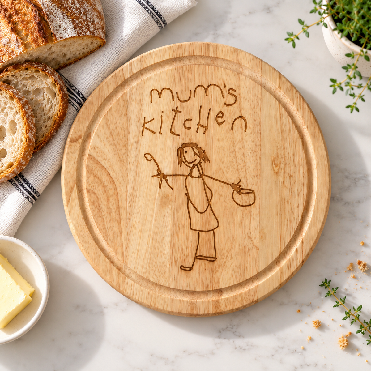 Wooden Bread Board Engraved with Children’s Artwork