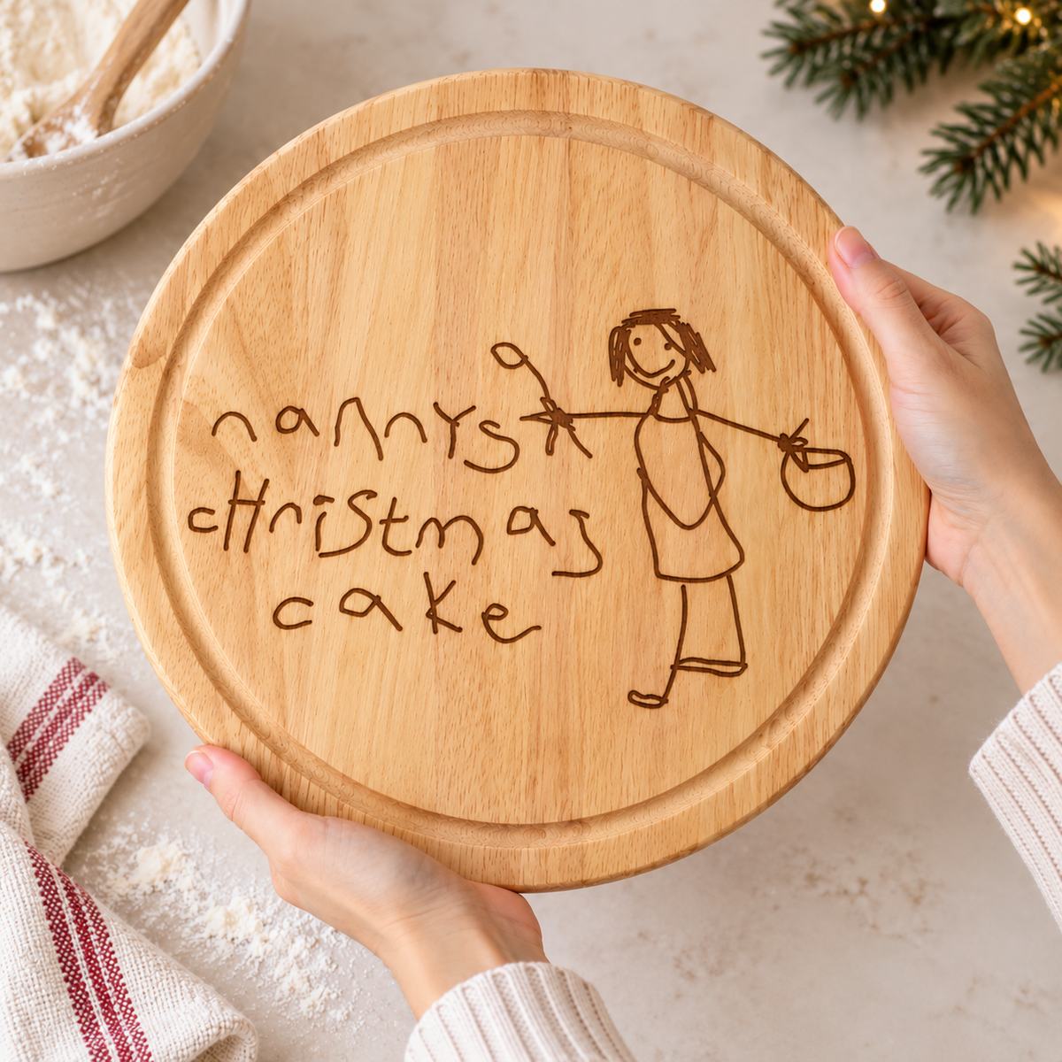 Christmas Cake Board Engraved with Children’s Artwork