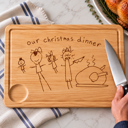 Christmas Carving Wooden Board Engraved with Children’s Artwork